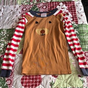 Hanna Andersson Reindeer Face Shirt with Striped Sleeves
